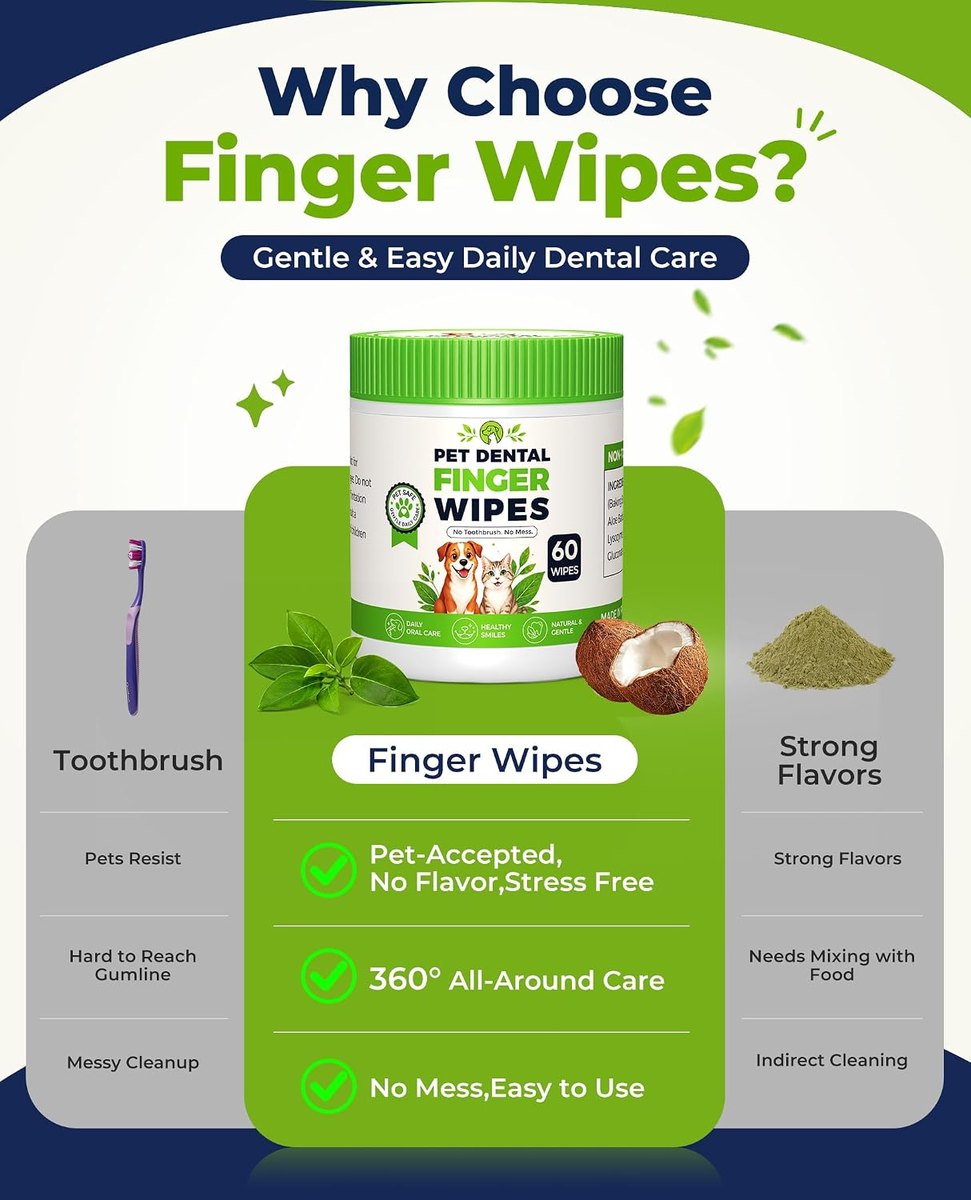 Finger wipes compared with toothbrushes and powders