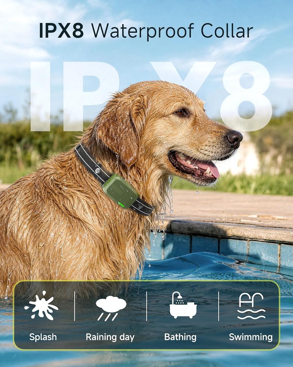 IPX8 waterproof collar for rain, mud and swimming