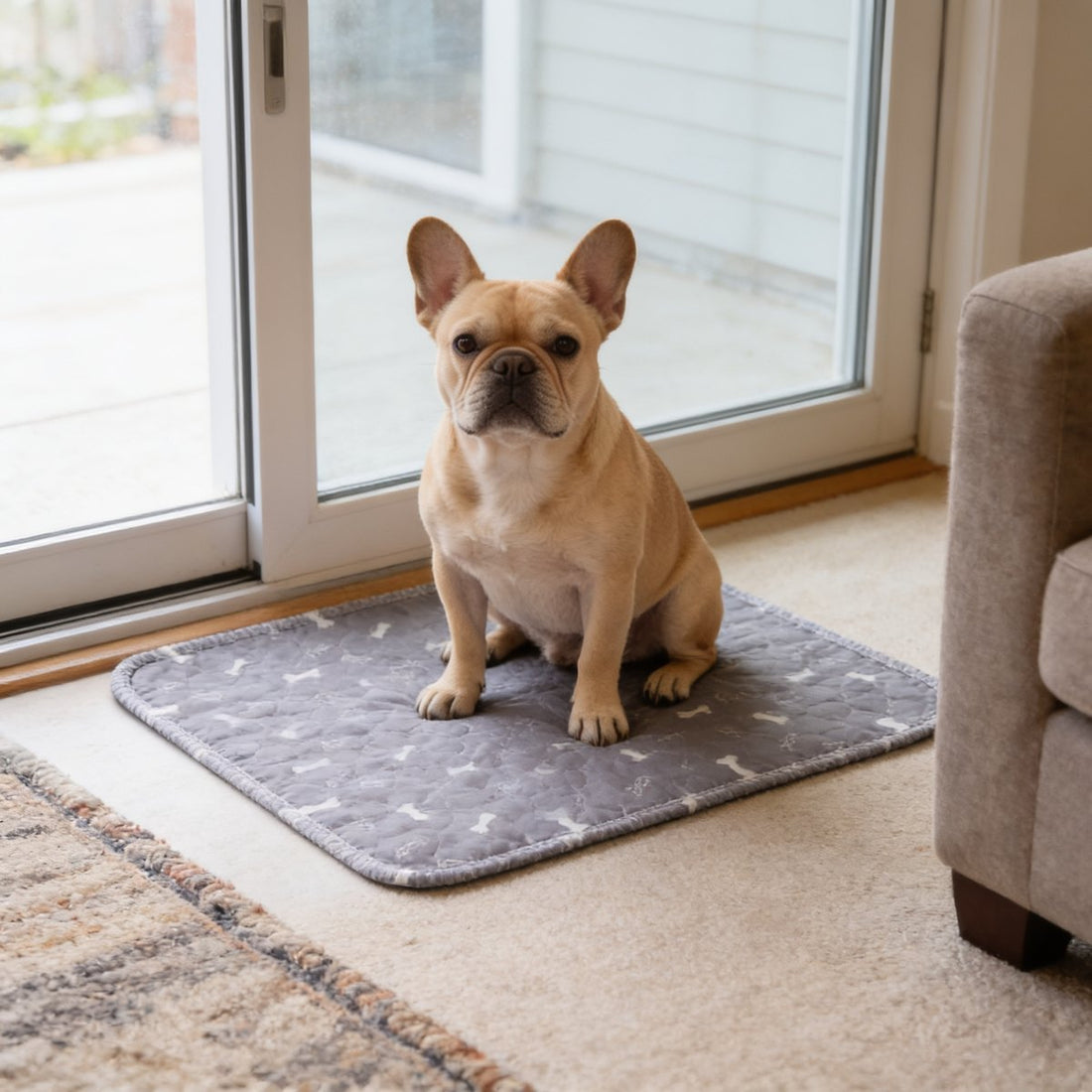 French bulldog on a Gray pad