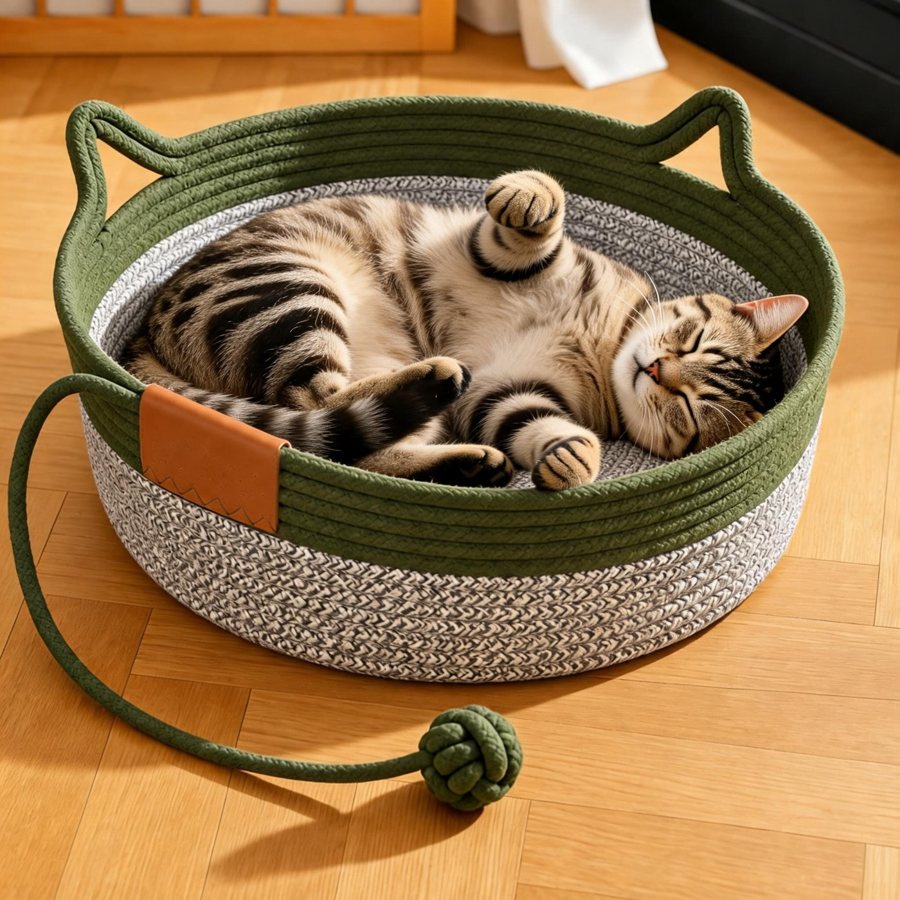 Relaxed cat in the basket