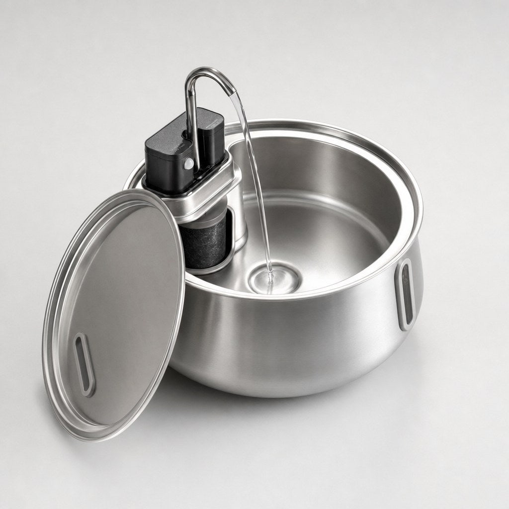The lid lifted off the steel bowl