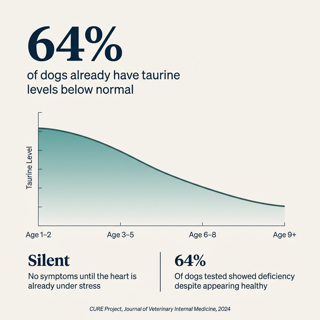 64% of dogs already have taurine levels below normal