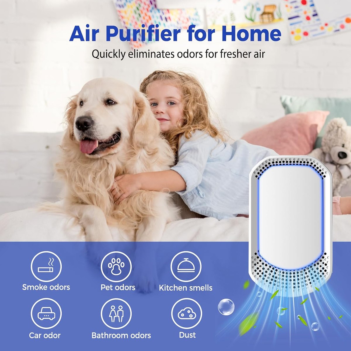 Air purifier for home: pet, smoke, kitchen and bathroom odors