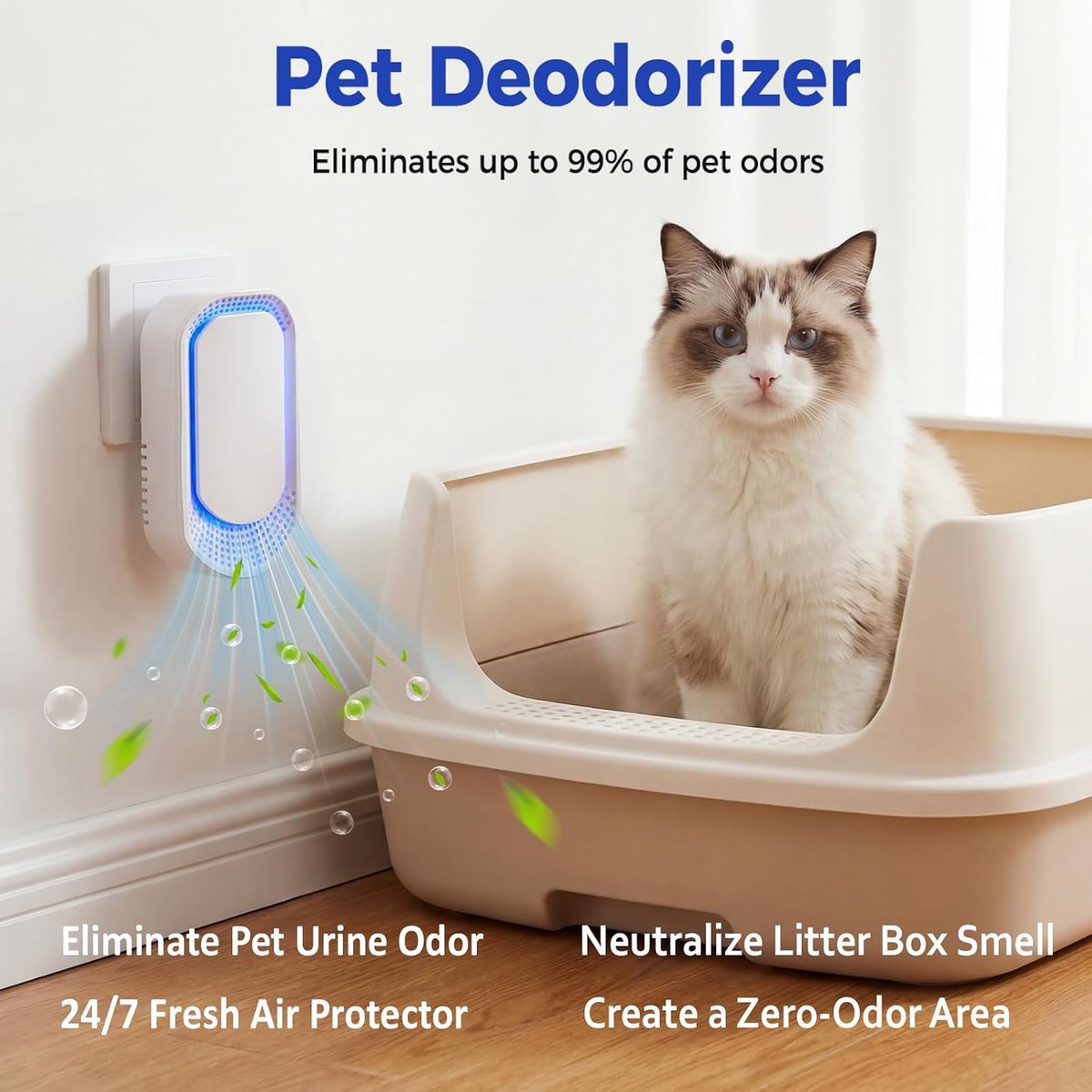 Plug-in unit beside a cat litter box